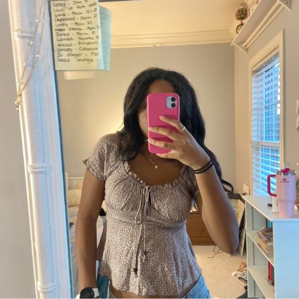 light brown and white patterned top